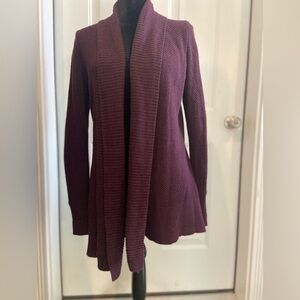 Loft~Richly Textured Knit Cardigan~Open Front~Shawl Collar~Long Sleeve~Size S